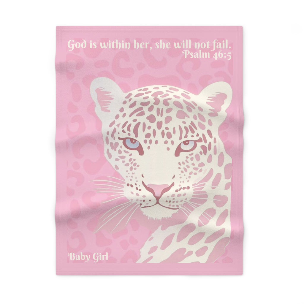 Girls Leopard Baby Blanket with "Psalm 46:5" Scripture