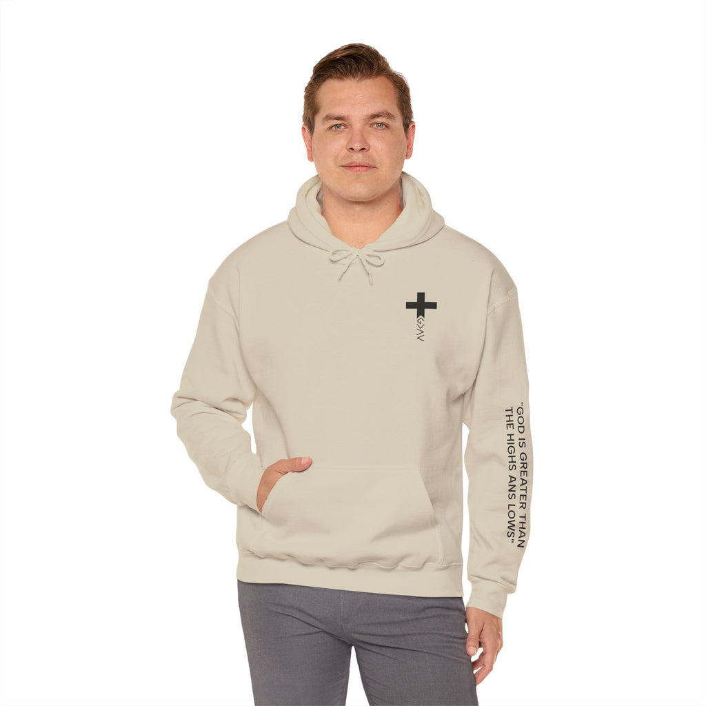 Men Hoodie - Romans 8:39 | GOD IS GREATER THAN MY HIGHS AND MY LOWS