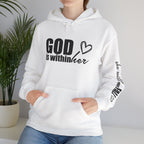 God is Within Her Hoodie | Faith Christian Heart Sleeve Design