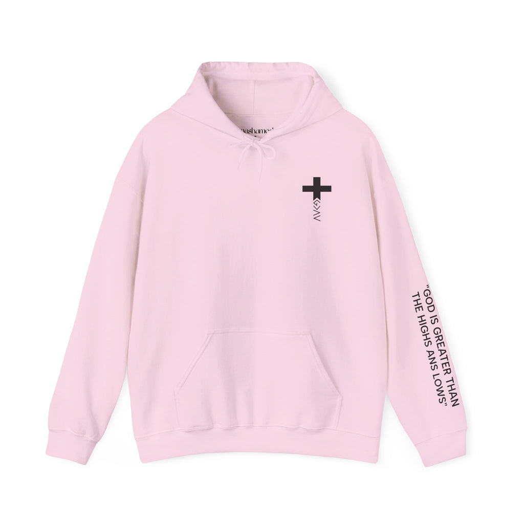Men Hoodie - Romans 8:39 | GOD IS GREATER THAN MY HIGHS AND MY LOWS