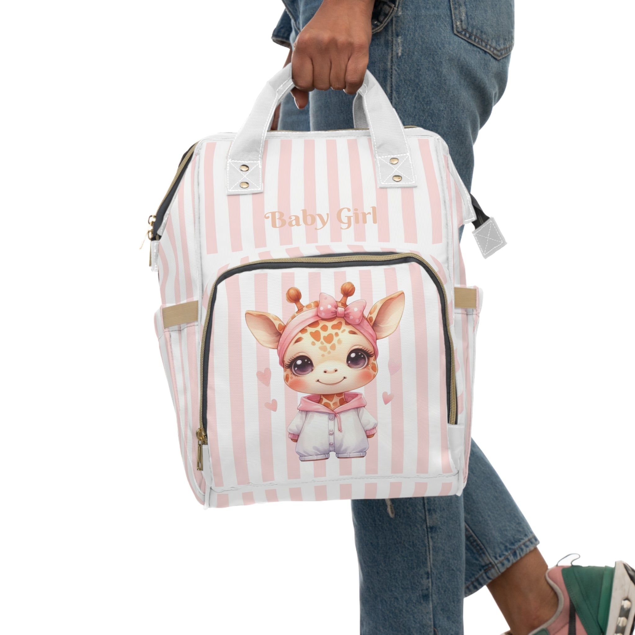 Girls Giraffe Baby  Diaper Backpack with "Psalm 46:5" Scripture