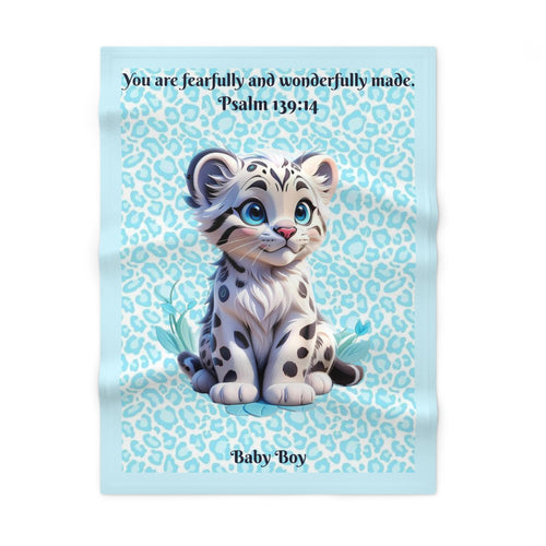 Boys Leopard Baby Blanket with "Psalm 139:14" Scripture