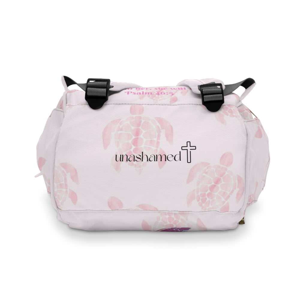 Girls Turtle Baby Diaper Backpack with "Psalm 46:5" Scripture