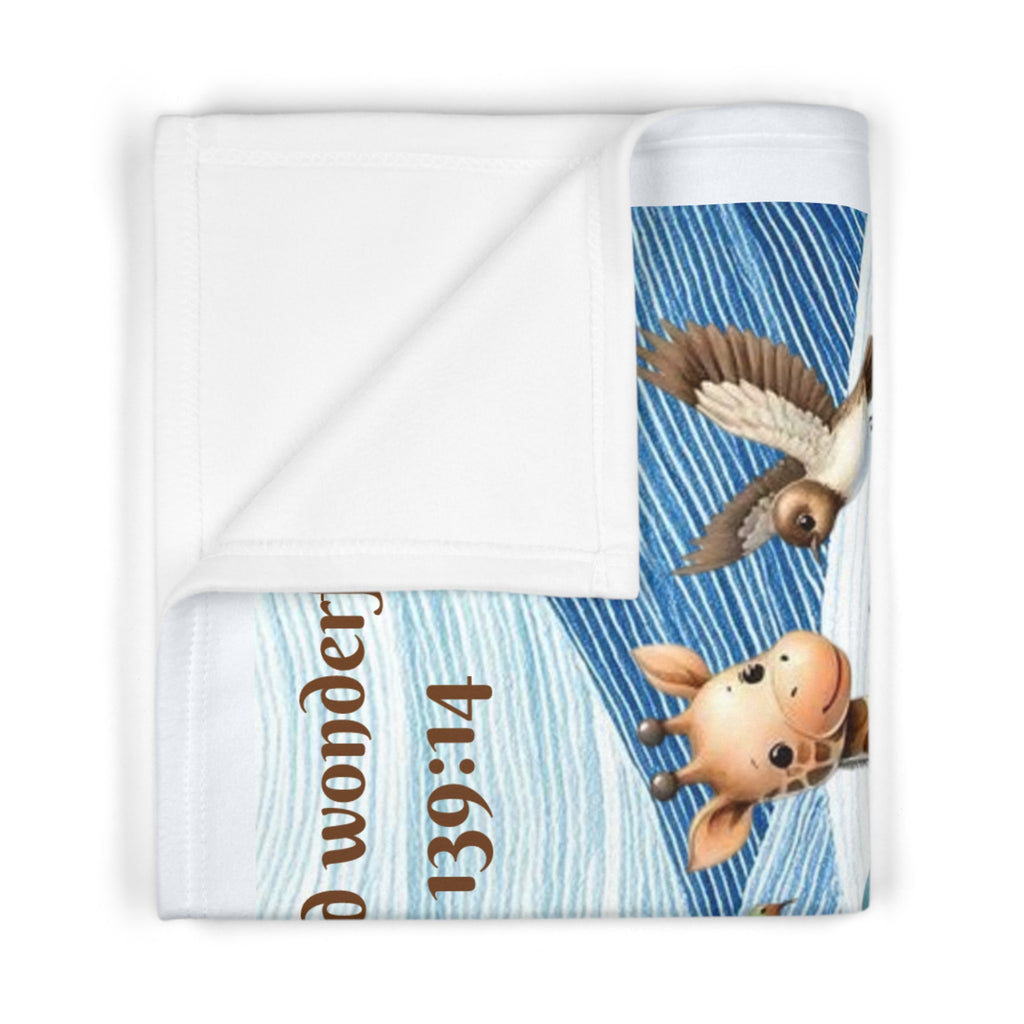 Boys Noah's Ark Baby Blanket with "Psalm 139:14" Scripture