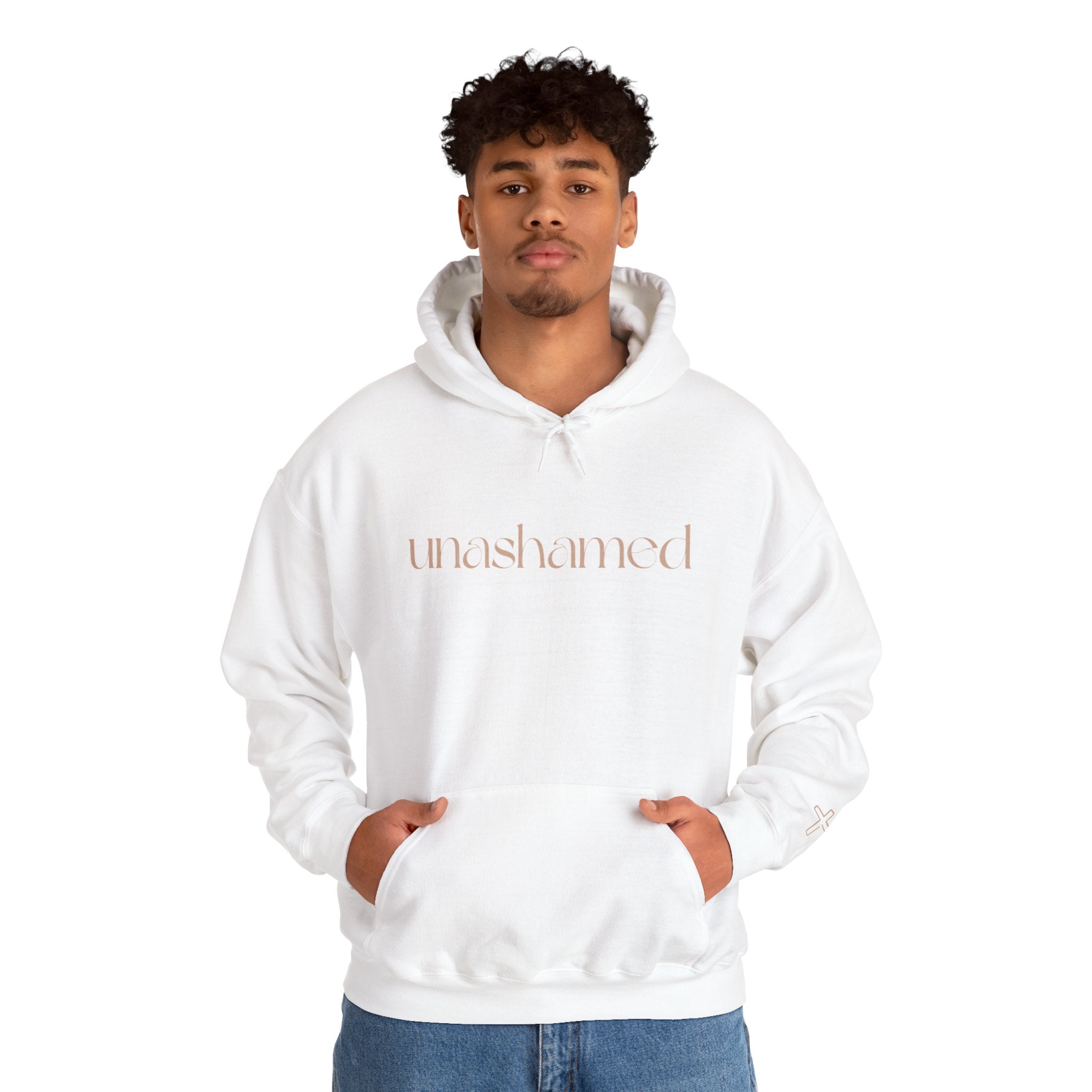 Men & Women Hoodies (Unisex) - I am UNASHAMED beige font