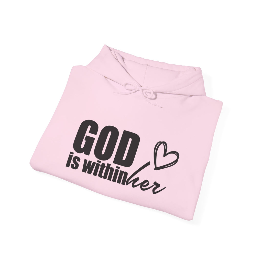 God is Within Her Hoodie | Faith Christian Heart Sleeve Design