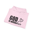 God is Within Her Hoodie | Faith Christian Heart Sleeve Design