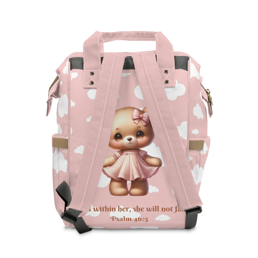 Girls Bear Baby  Diaper Backpack with "Psalm 46:5" Scripture