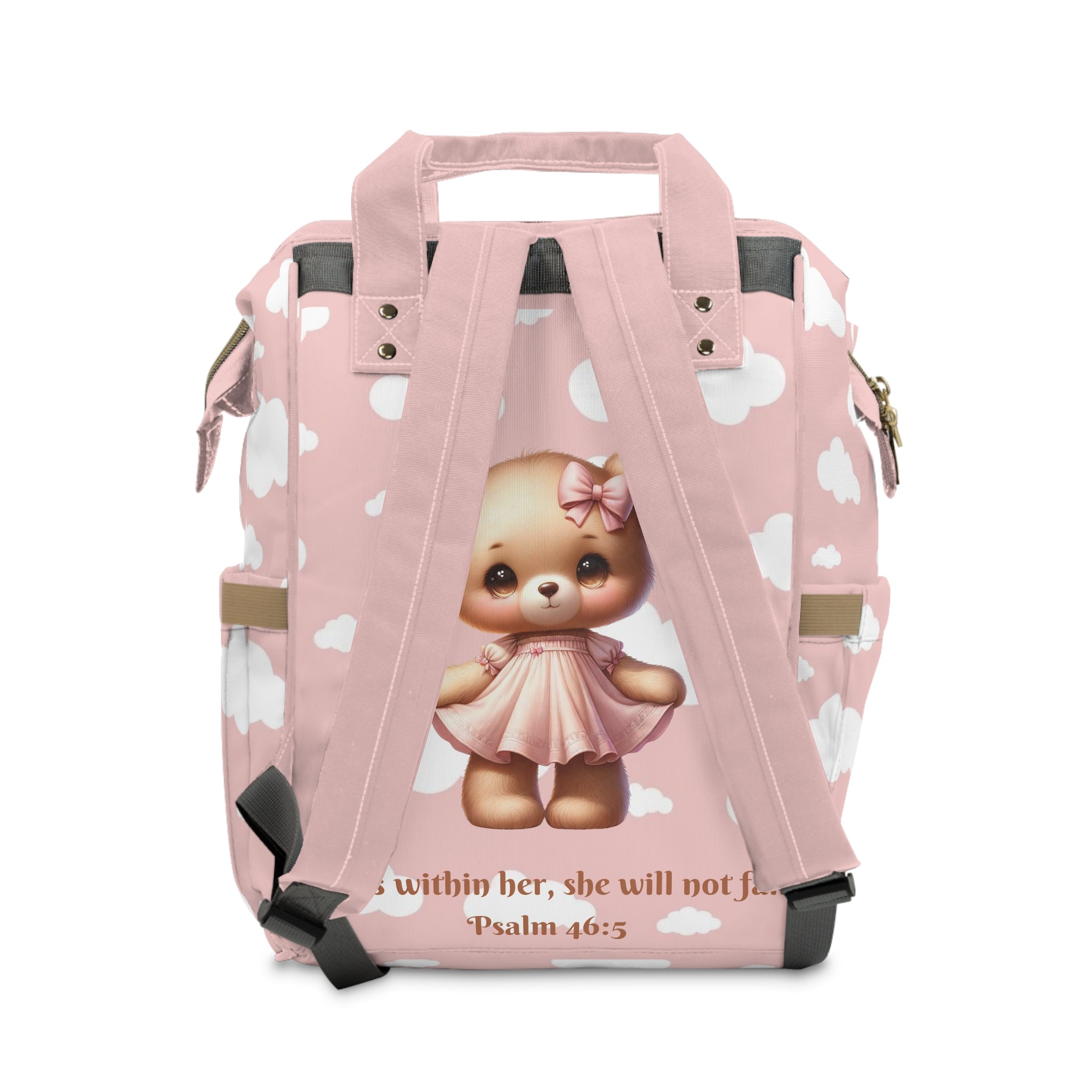 Girls Bear Baby  Diaper Backpack with "Psalm 46:5" Scripture