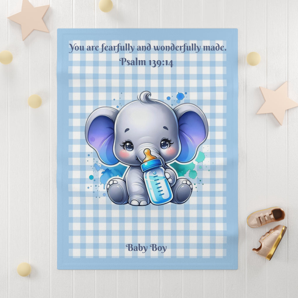 Boys Elephant Baby Blanket with "Psalm 139:14" Scripture