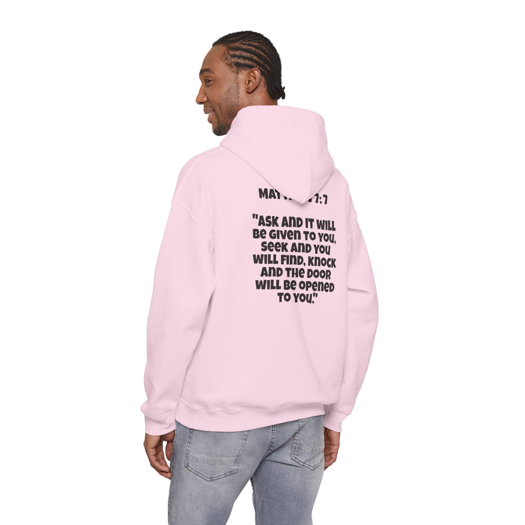Men & Women Hoodies (Unisex) - Matthew 7:7 Cross Hoodie | Bible Verse Scripture