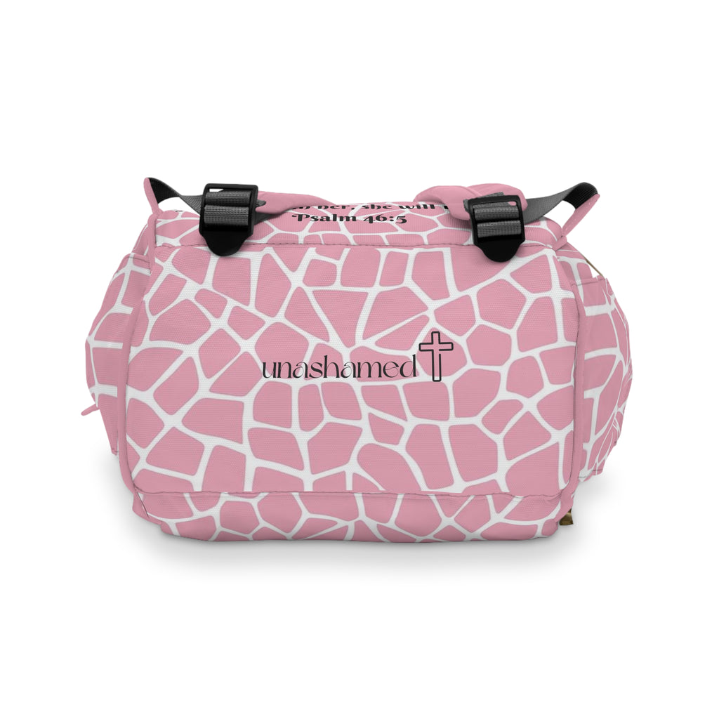 Girls Safari Baby Diaper Backpack with "Psalm 46:5" Scripture