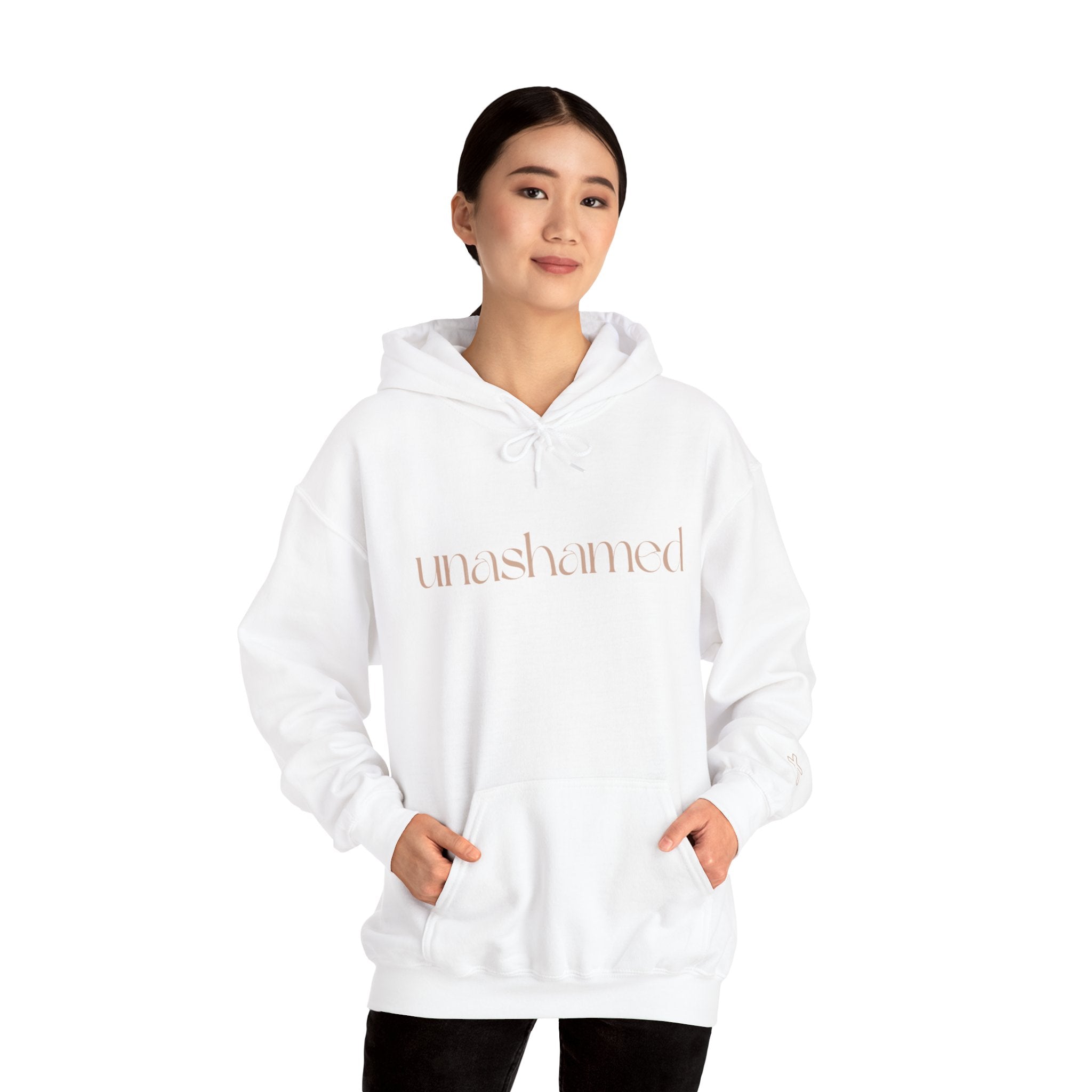 Men & Women Hoodies (Unisex) - I am UNASHAMED beige font