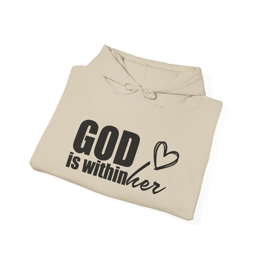 God is Within Her Hoodie | Faith Christian Heart Sleeve Design