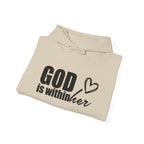 God is Within Her Hoodie | Faith Christian Heart Sleeve Design