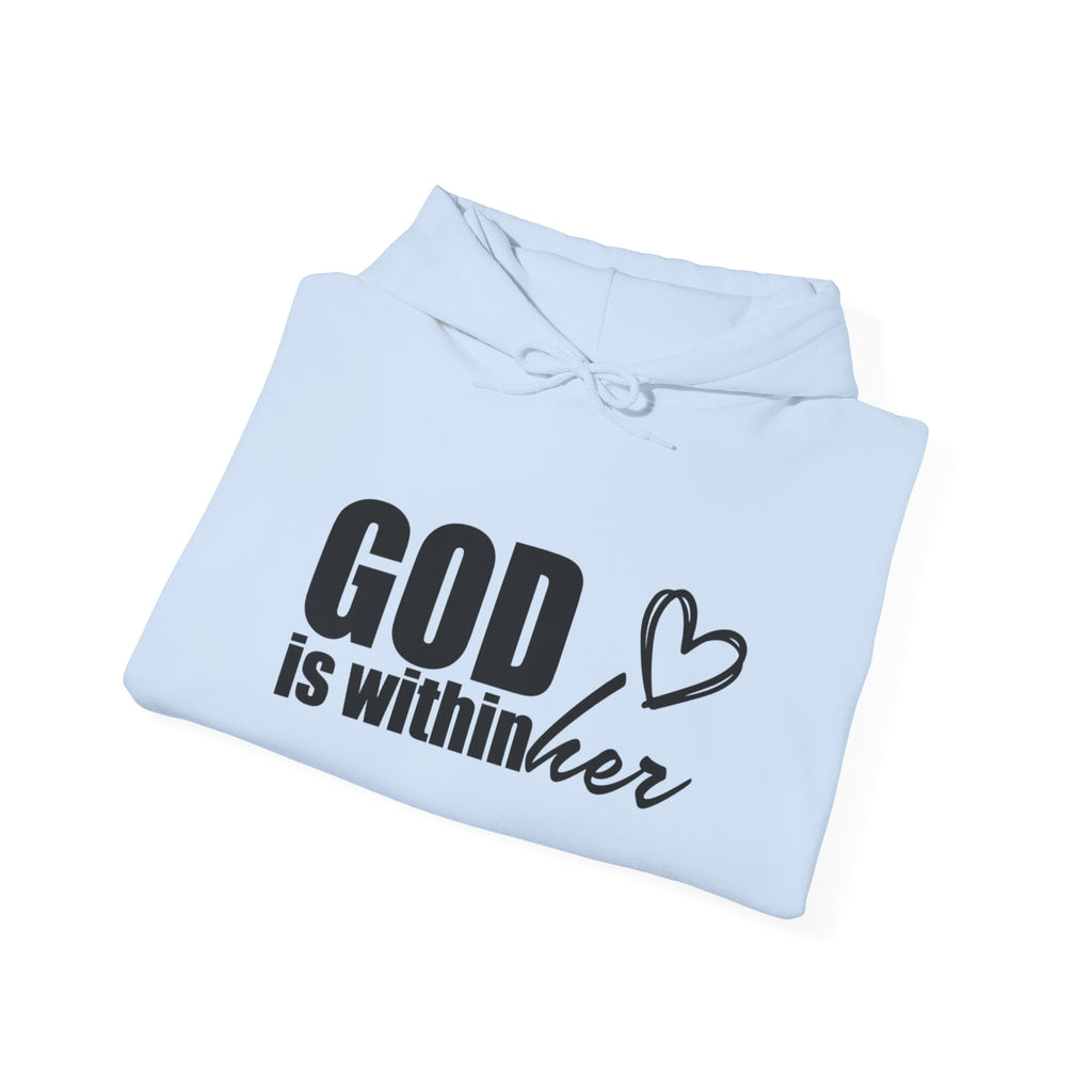 God is Within Her Hoodie | Faith Christian Heart Sleeve Design