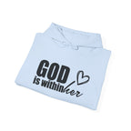 God is Within Her Hoodie | Faith Christian Heart Sleeve Design