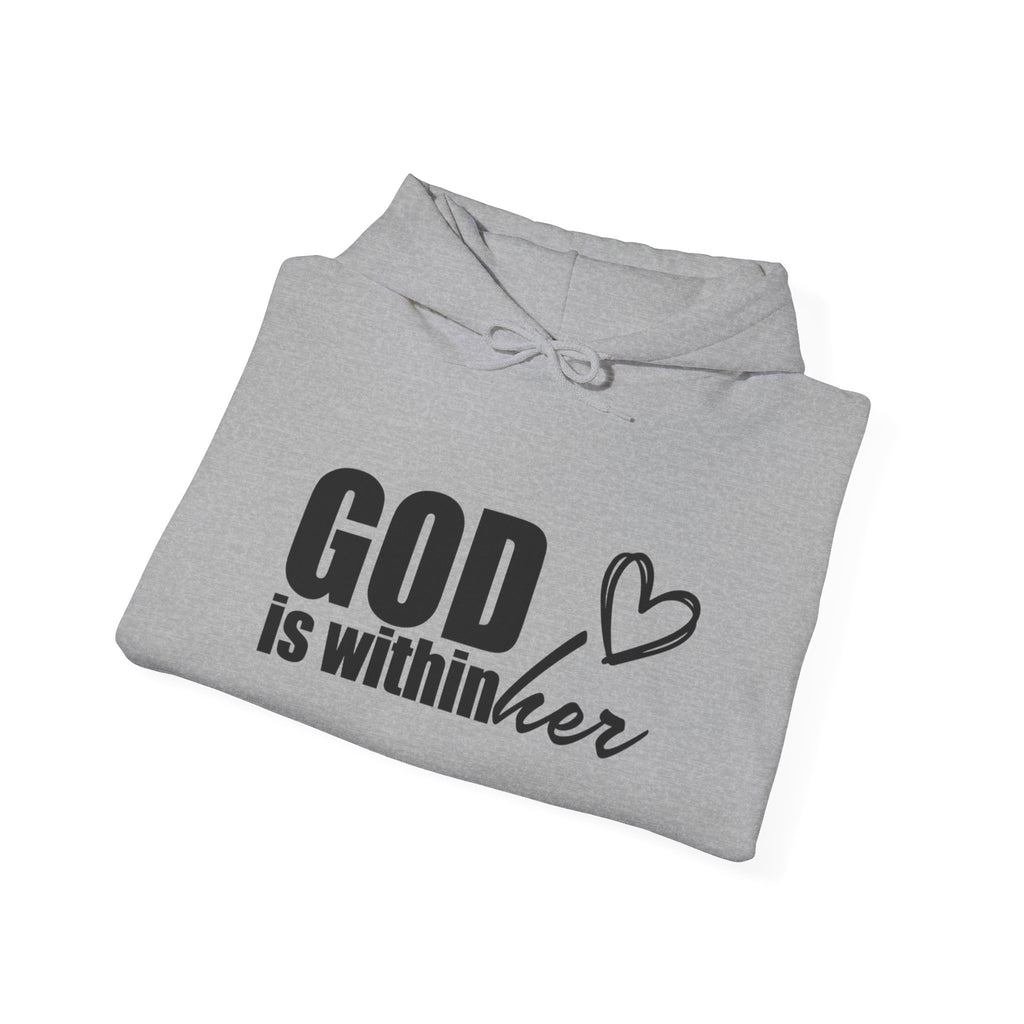 God is Within Her Hoodie | Faith Christian Heart Sleeve Design