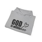 God is Within Her Hoodie | Faith Christian Heart Sleeve Design