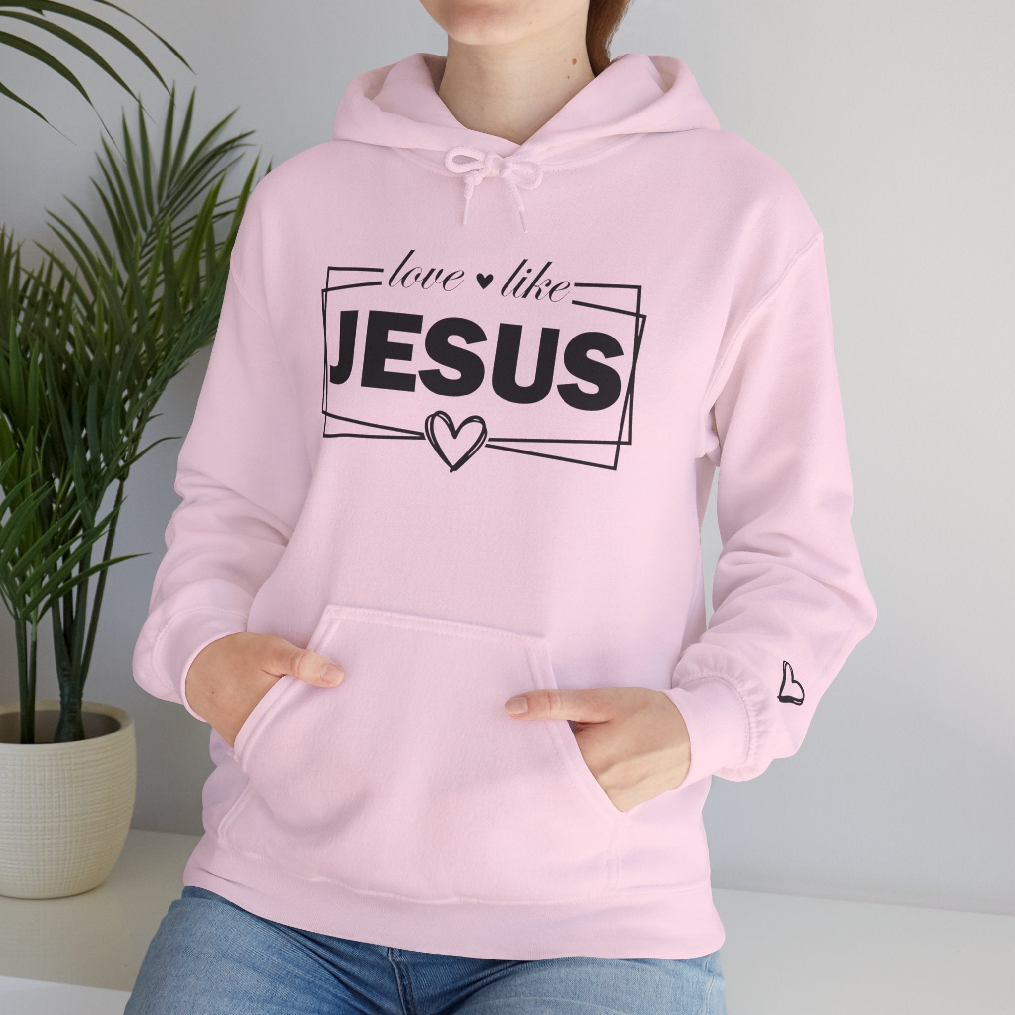 Love like Jesus Hoodie | Faith Christian Heart Sleeve Design