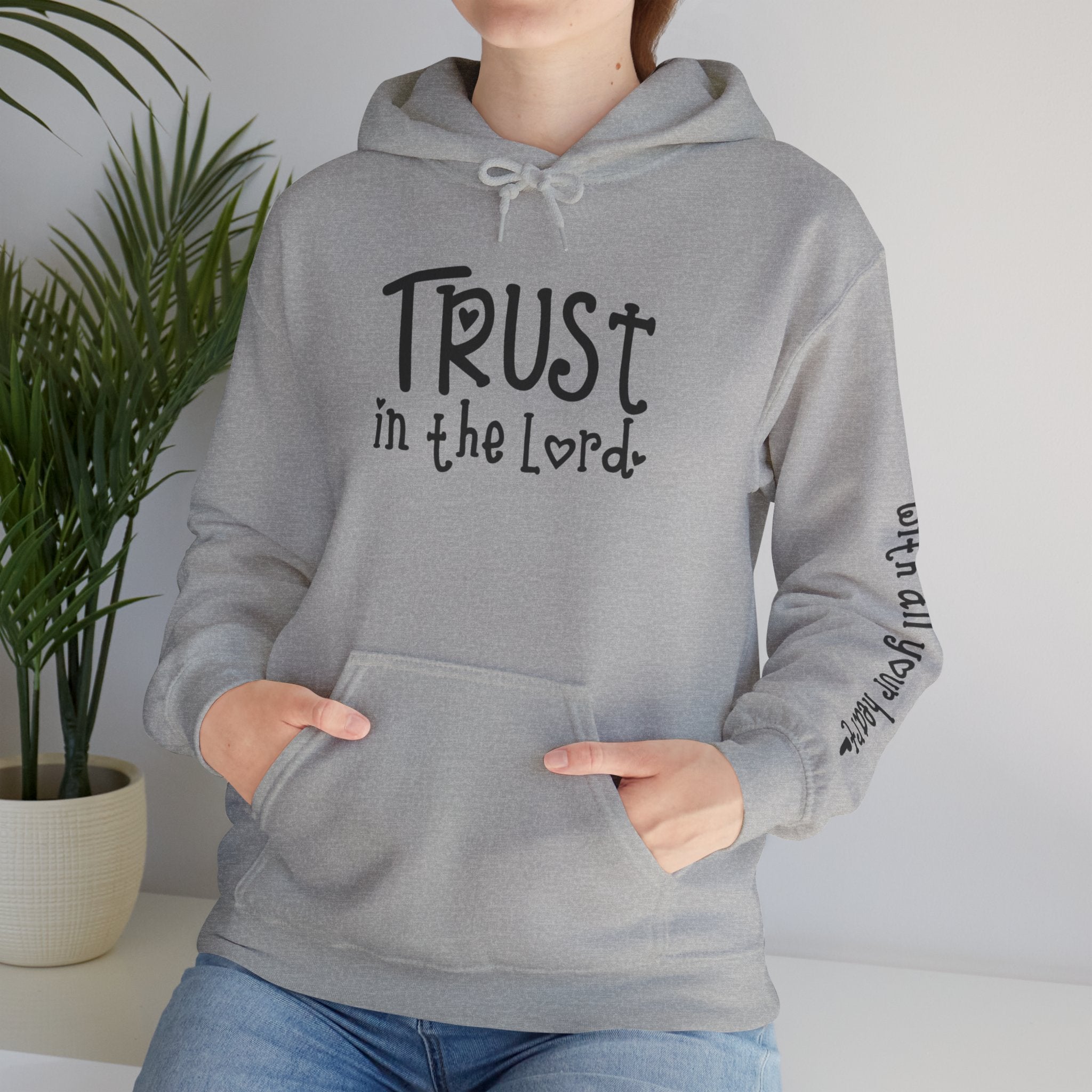 Trust in the Lord Hoodie | Faith Christian Heart Sleeve Design