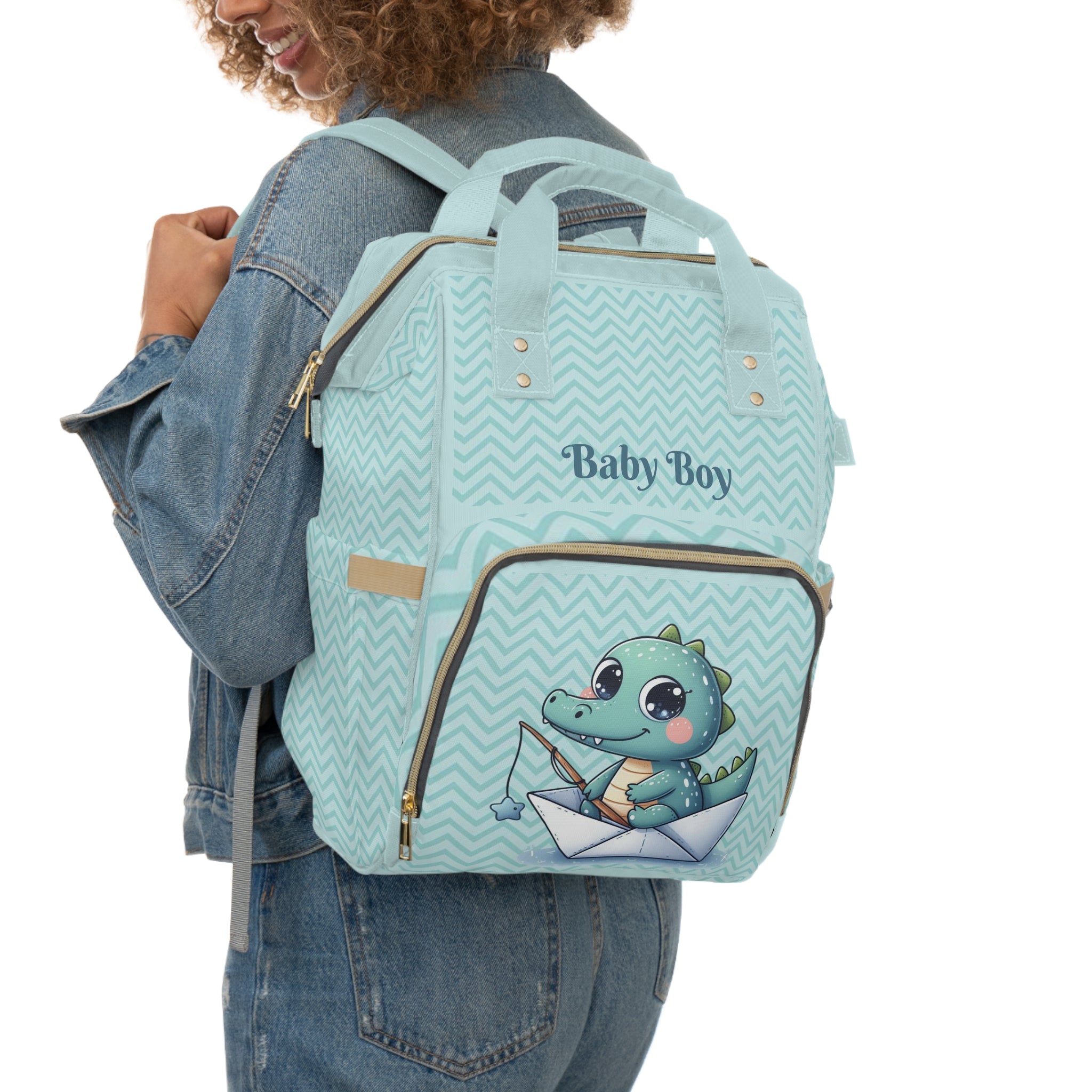 Boys Crocodile Baby Diaper Backpack with "Psalm 139:14" Scripture