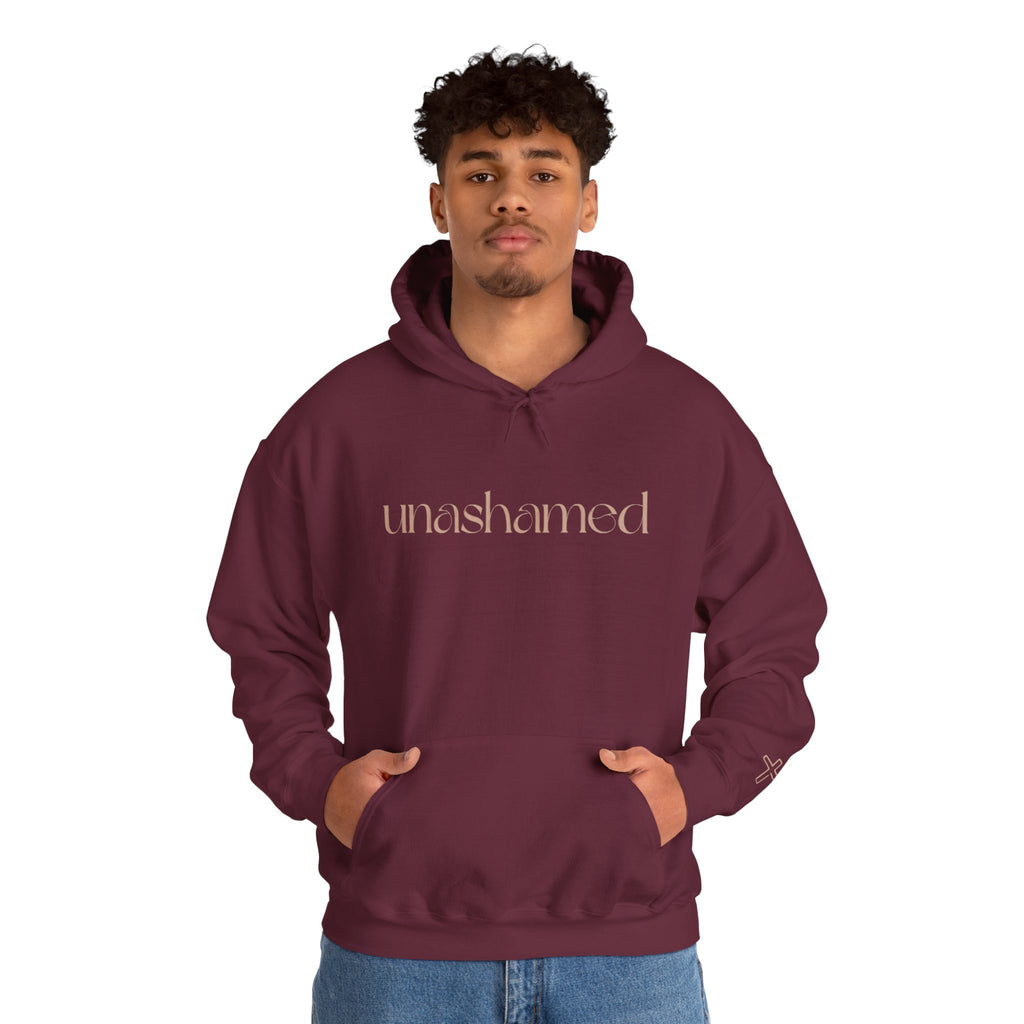 Men & Women Hoodies (Unisex) - I am UNASHAMED beige font