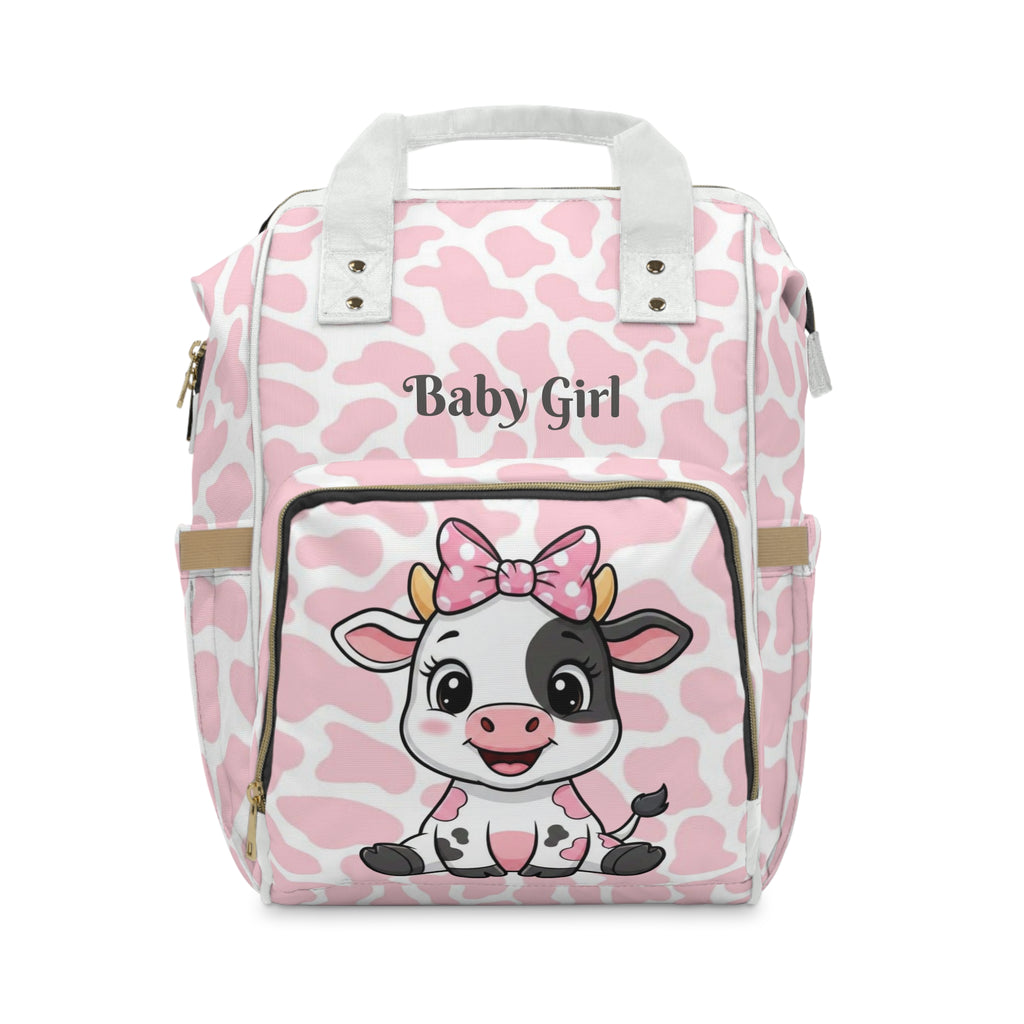 Girls Cow Baby Diaper Backpack with "Psalm 46:5" Scripture