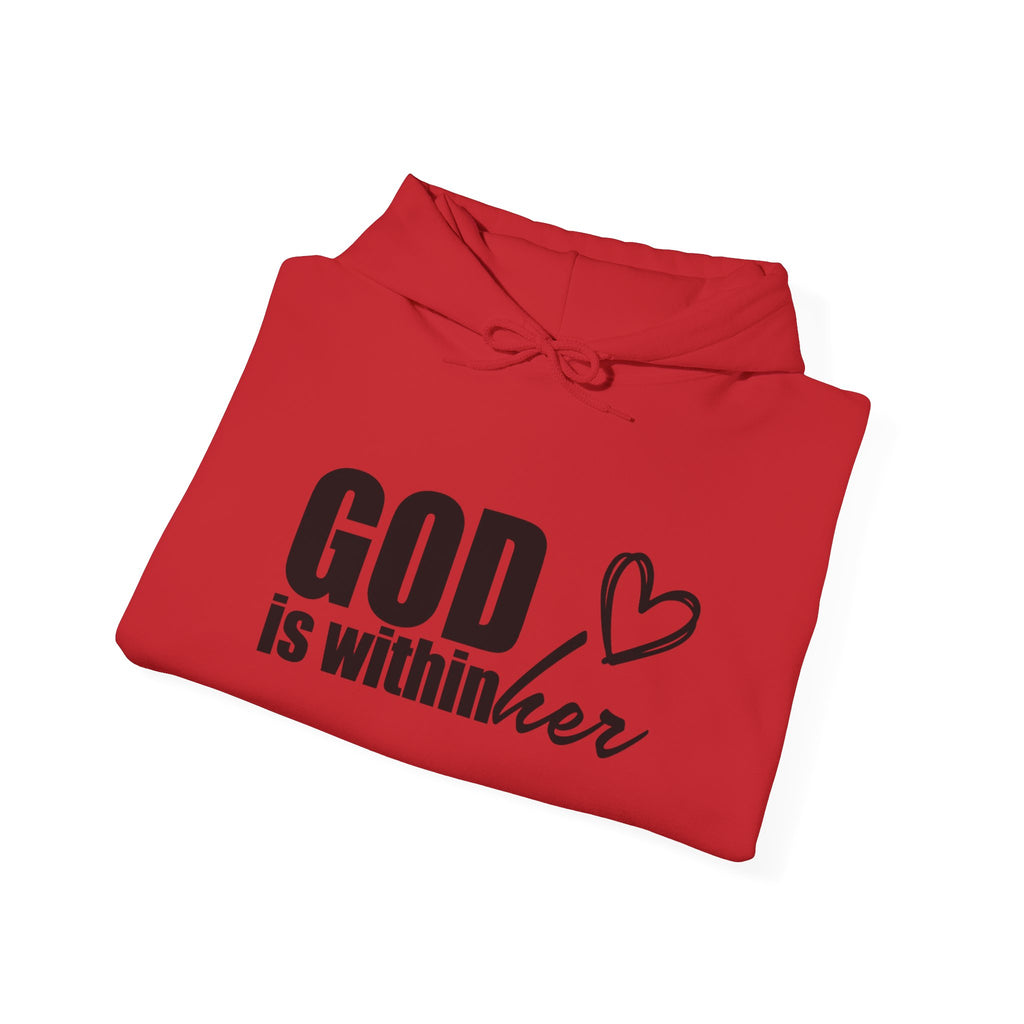 God is Within Her Hoodie | Faith Christian Heart Sleeve Design