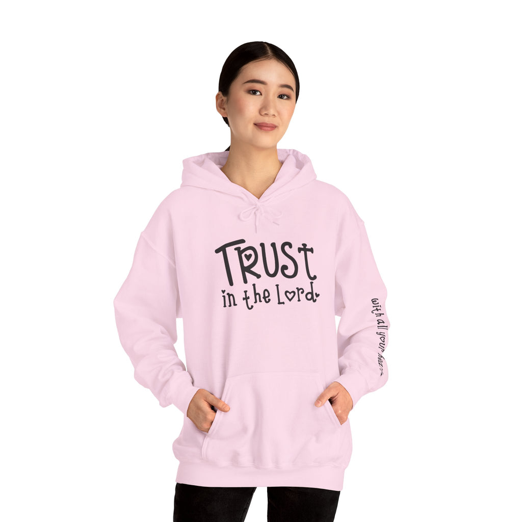 Trust in the Lord Hoodie | Faith Christian Heart Sleeve Design