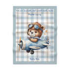 Boys Bear Baby Blanket with "Psalm 139:14" Scripture