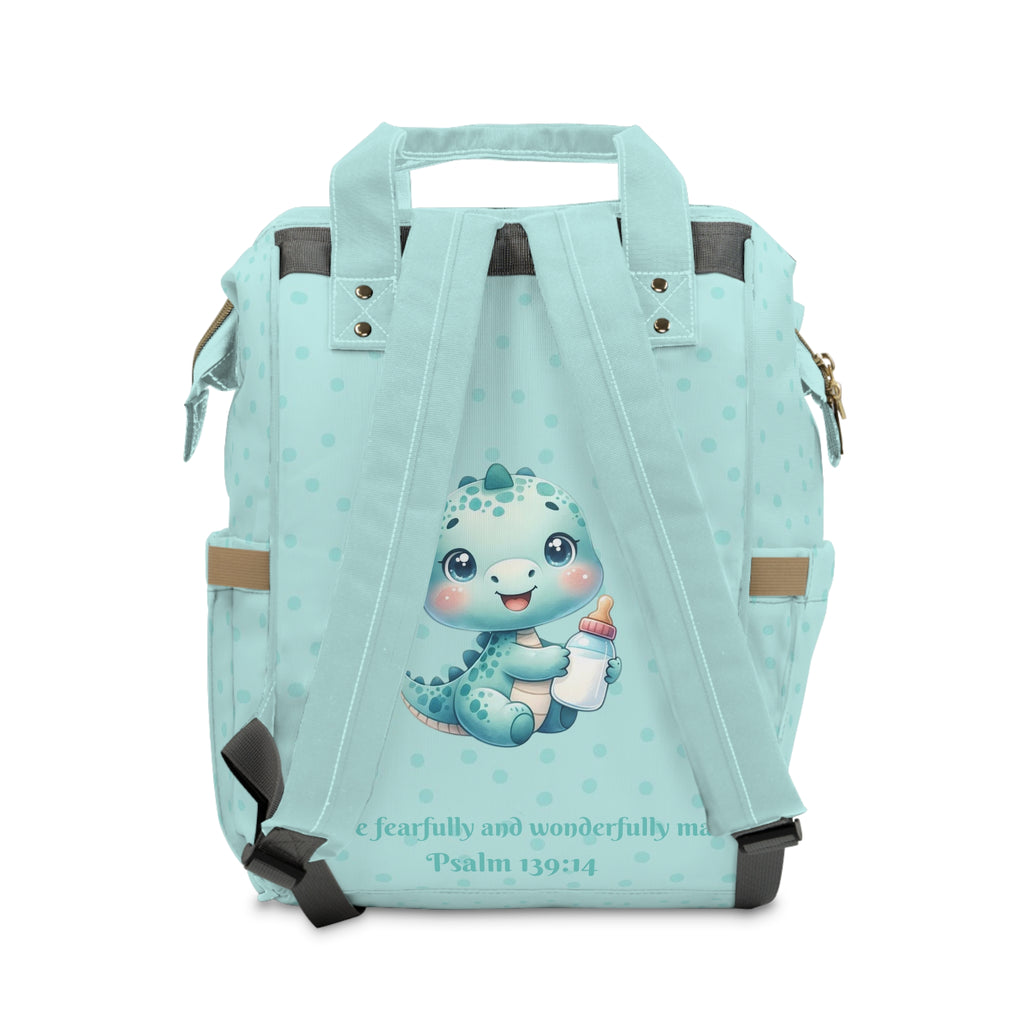 Boys Dinosaur Baby Diaper Backpack with "Psalm 139:14" Scripture