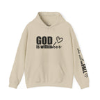 God is Within Her Hoodie | Faith Christian Heart Sleeve Design