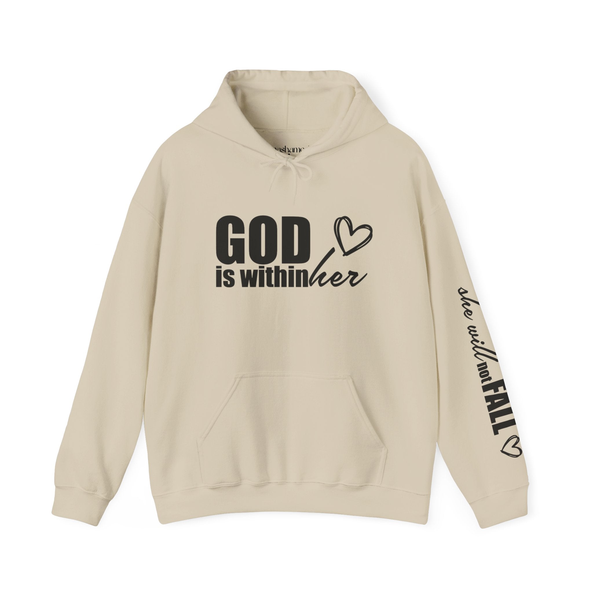 God is Within Her Hoodie | Faith Christian Heart Sleeve Design