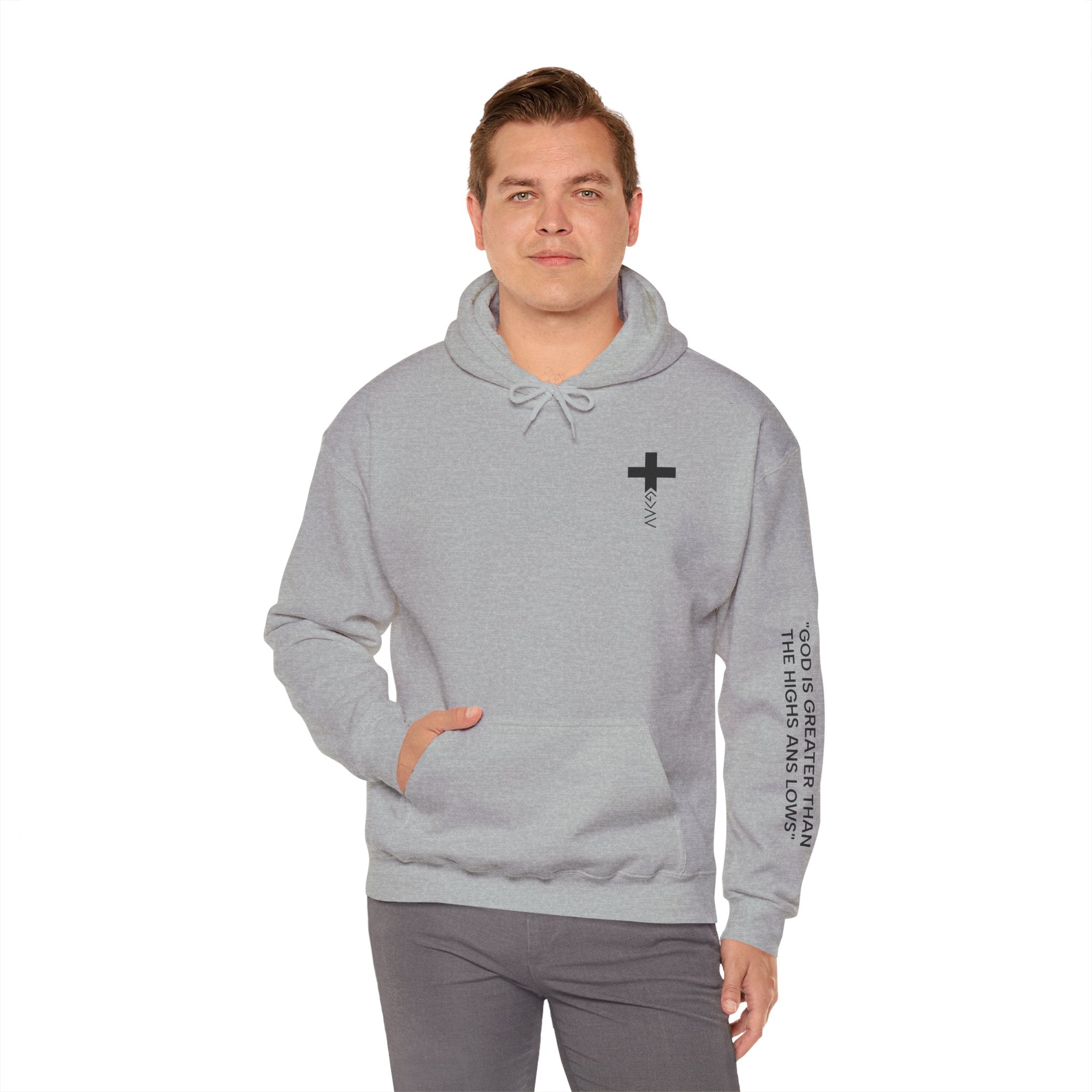 Men Hoodie - Romans 8:39 | GOD IS GREATER THAN MY HIGHS AND MY LOWS