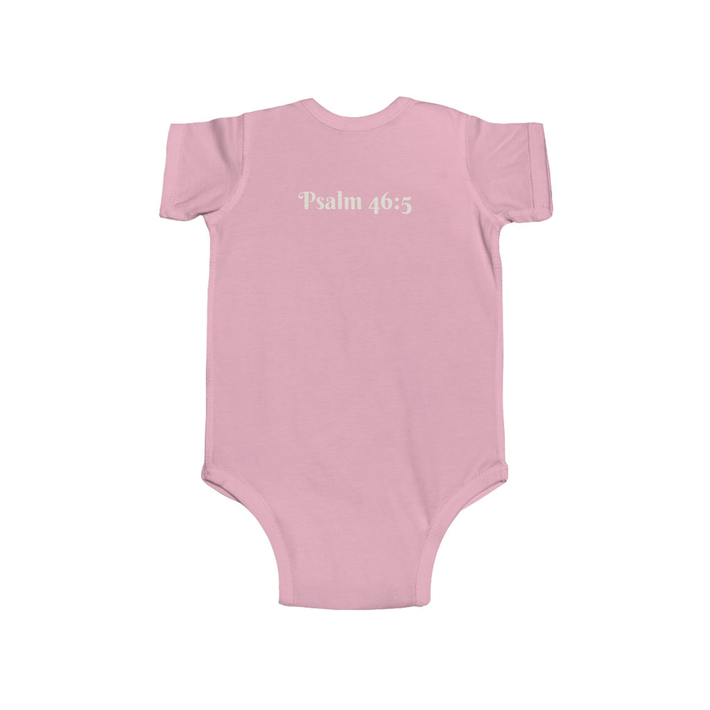 Girls Leopard Infant Bodysuit with "Psalm 46:5" Scripture