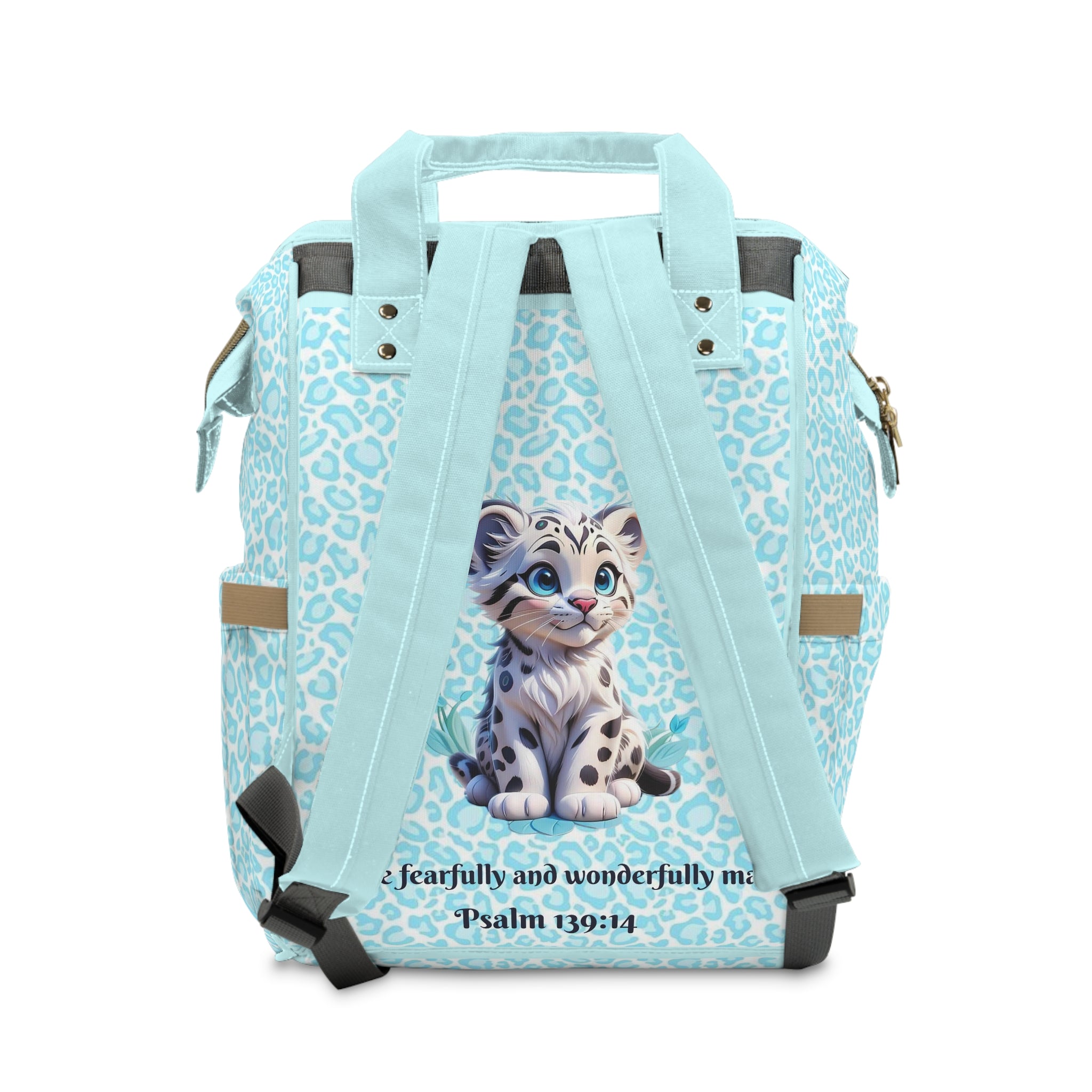 Boys Leopard Baby Diaper Backpack with "Psalm 139:14" Scripture