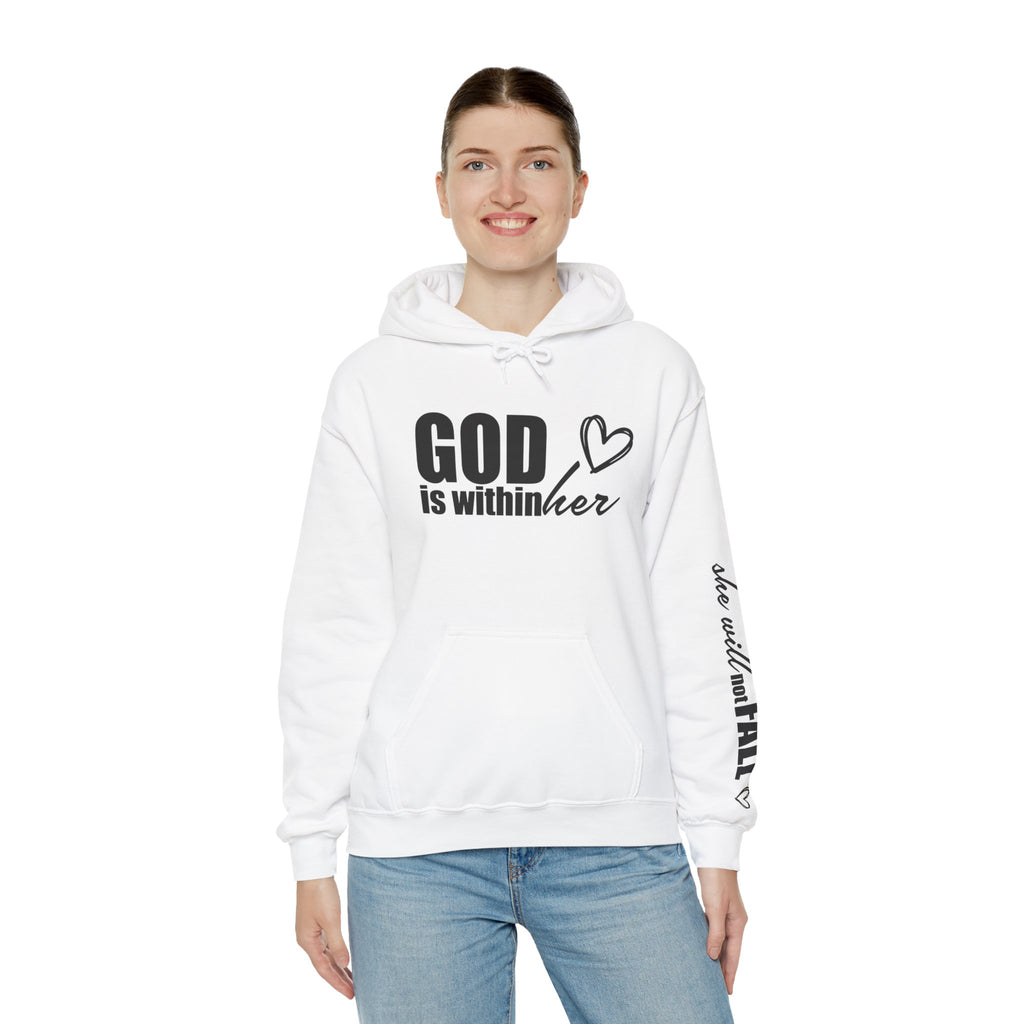 God is Within Her Hoodie | Faith Christian Heart Sleeve Design