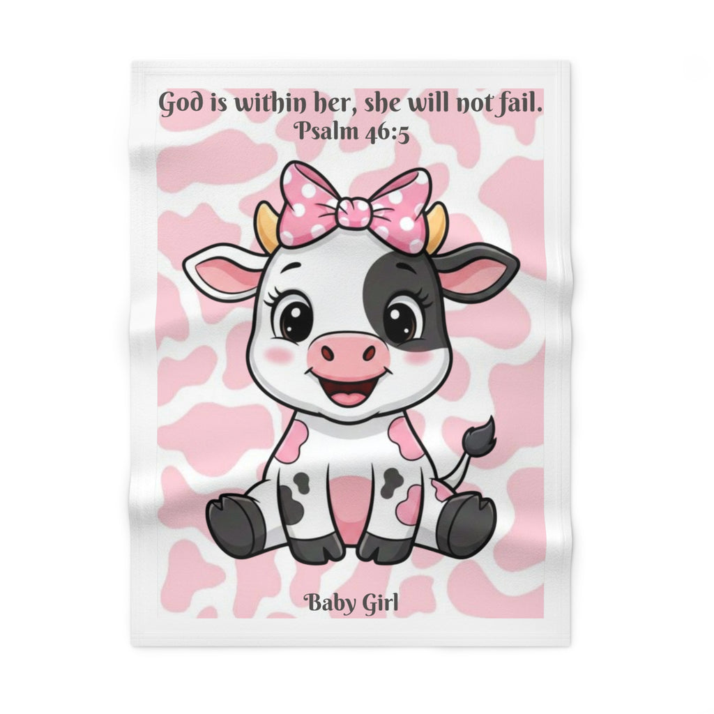 Girls Cow Baby Blanket with "Psalm 46:5" Scripture