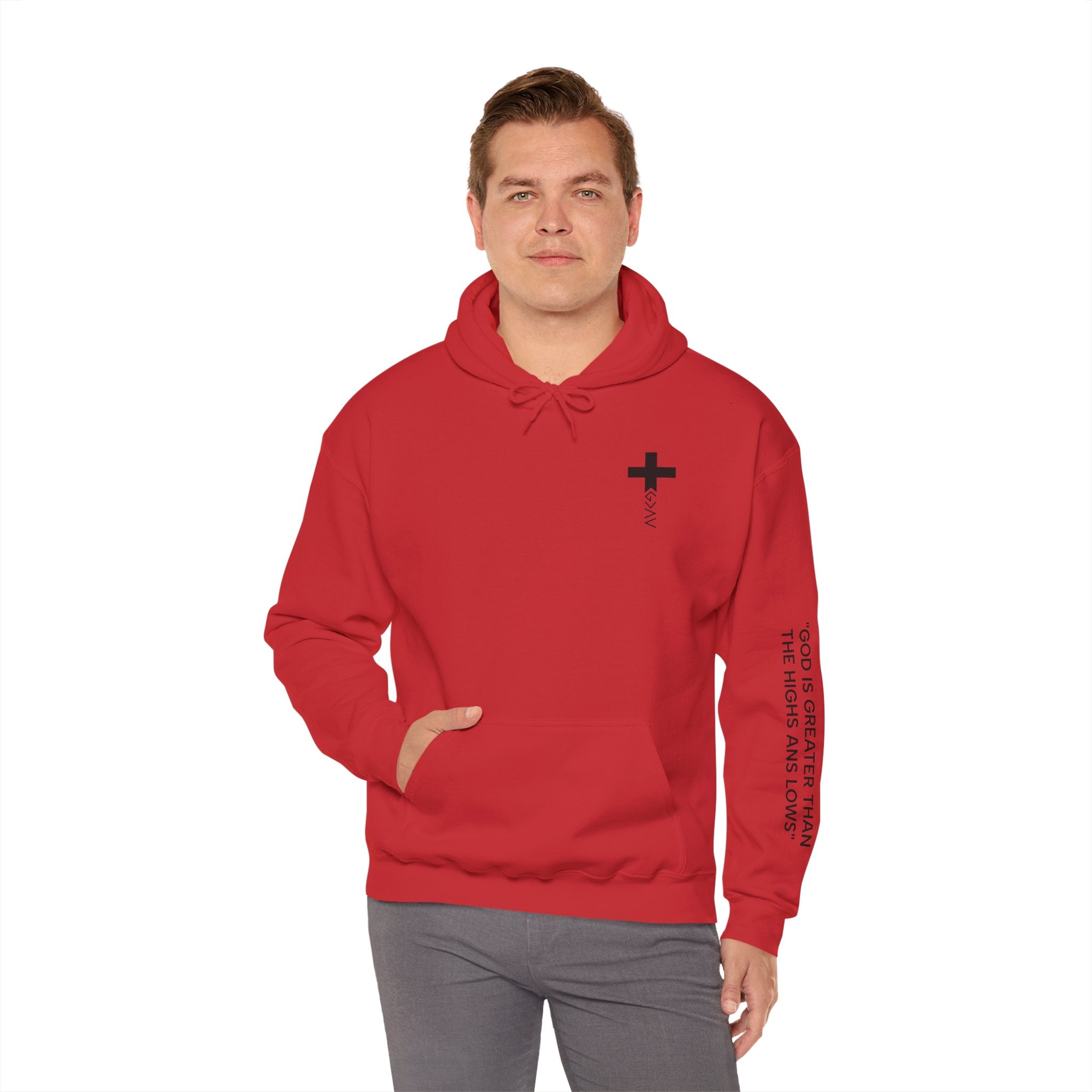 Men Hoodie - Romans 8:39 | GOD IS GREATER THAN MY HIGHS AND MY LOWS