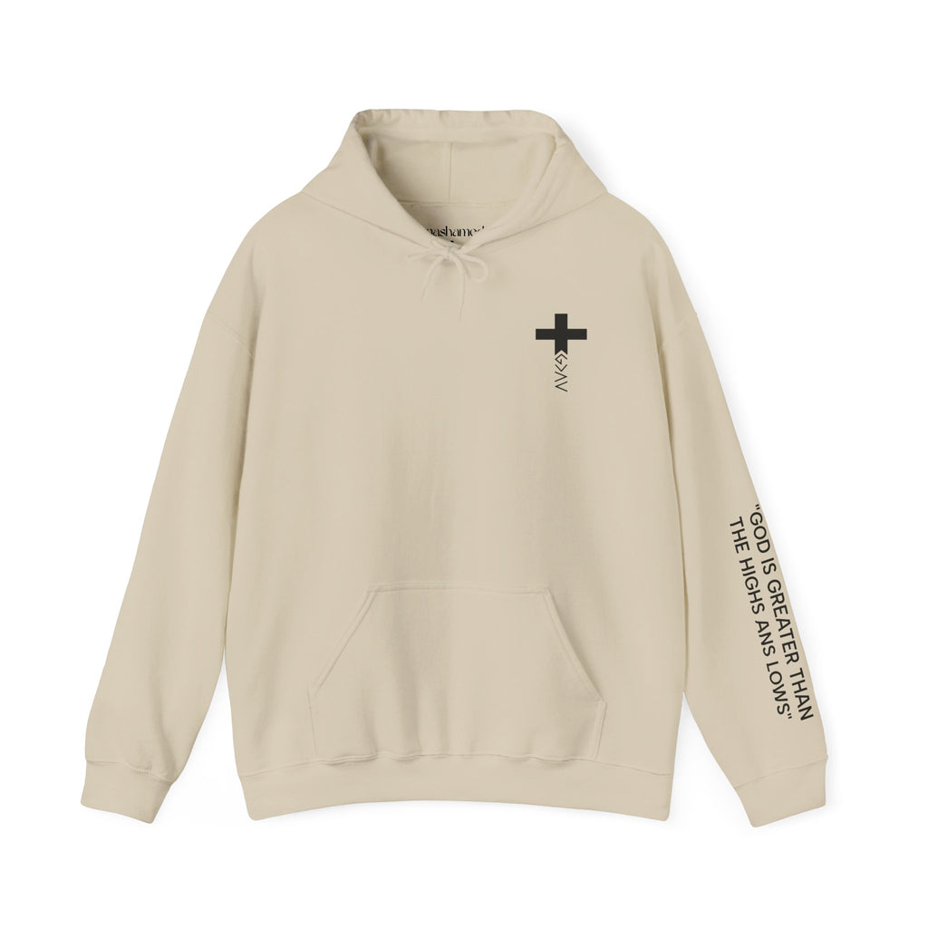 Men Hoodie - Romans 8:39 | GOD IS GREATER THAN MY HIGHS AND MY LOWS