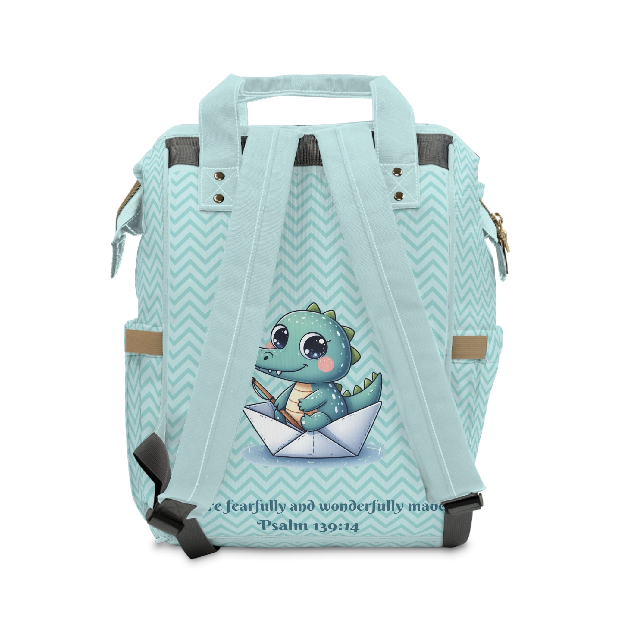 Boys Crocodile Baby Diaper Backpack with "Psalm 139:14" Scripture