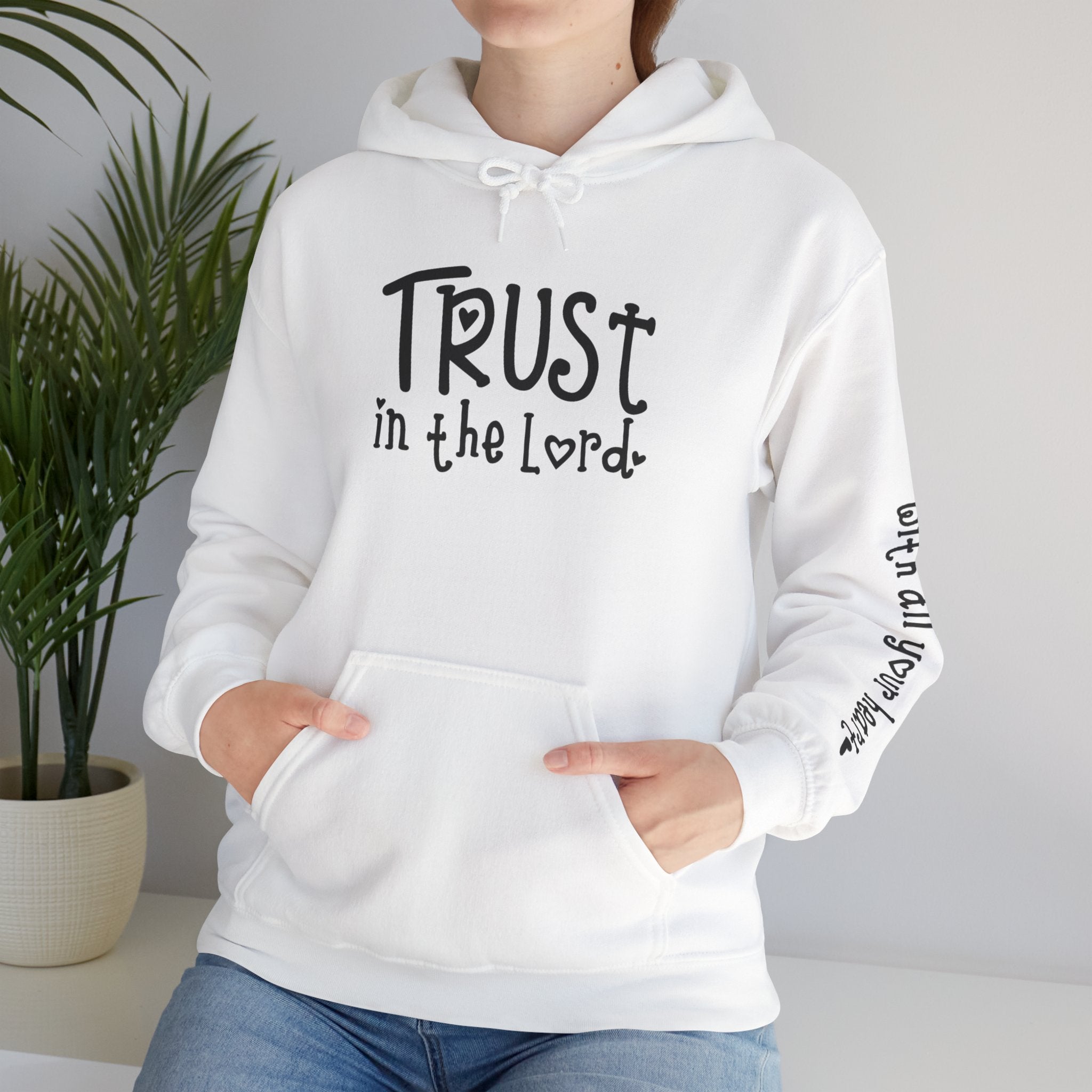 Trust in the Lord Hoodie | Faith Christian Heart Sleeve Design