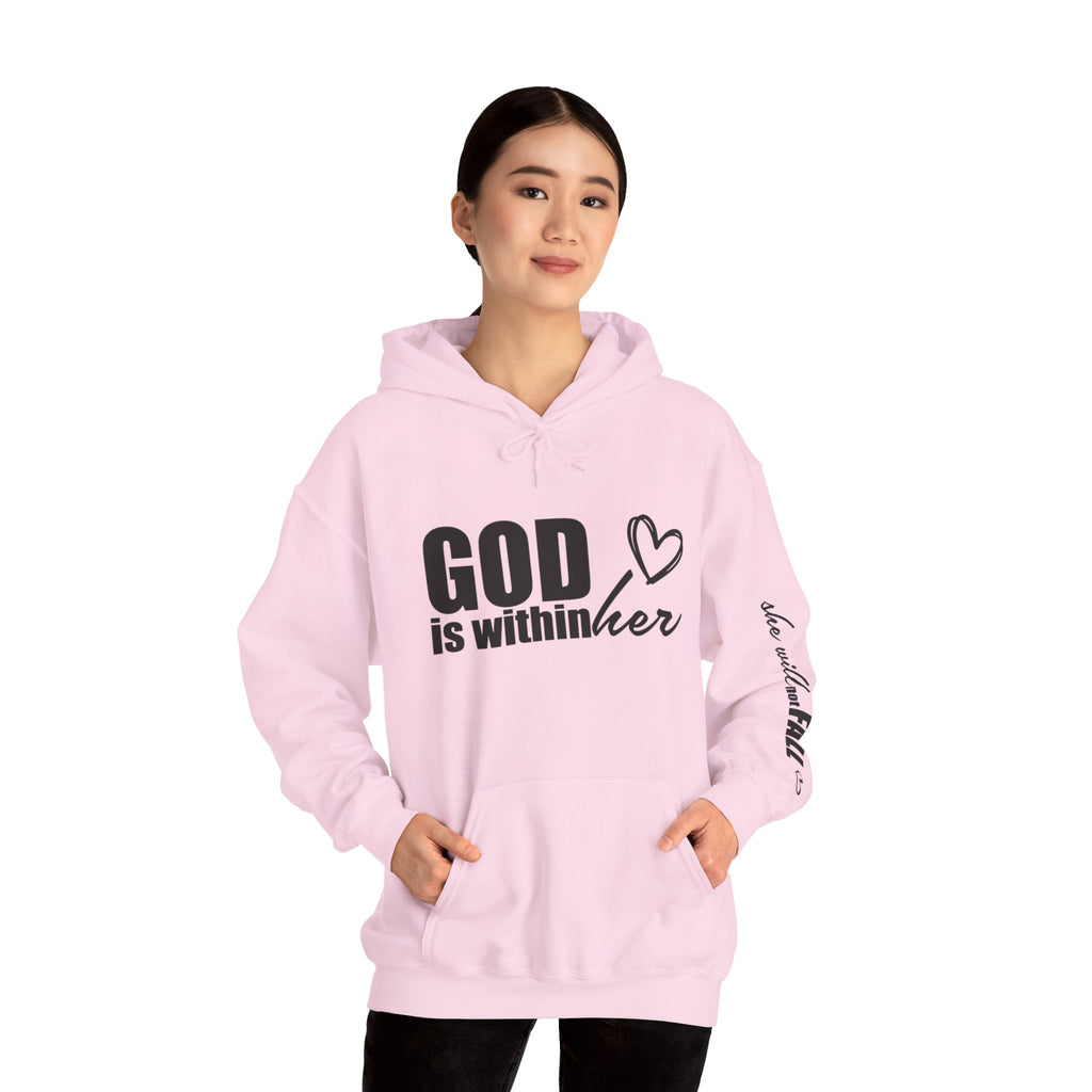 God is Within Her Hoodie | Faith Christian Heart Sleeve Design