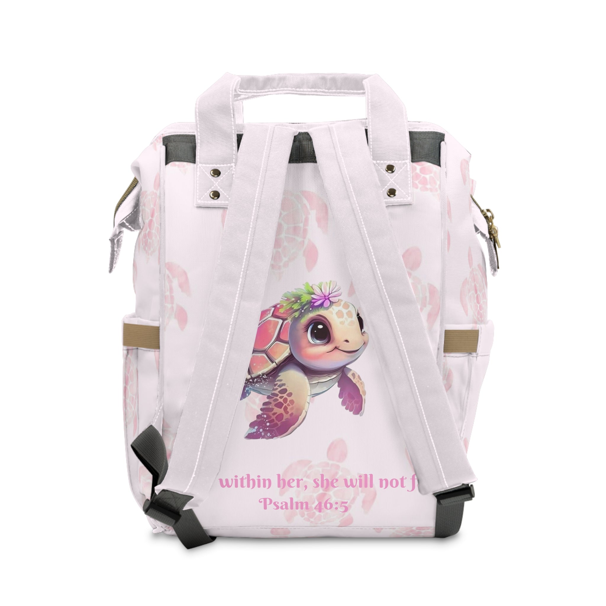 Girls Turtle Baby Diaper Backpack with "Psalm 46:5" Scripture