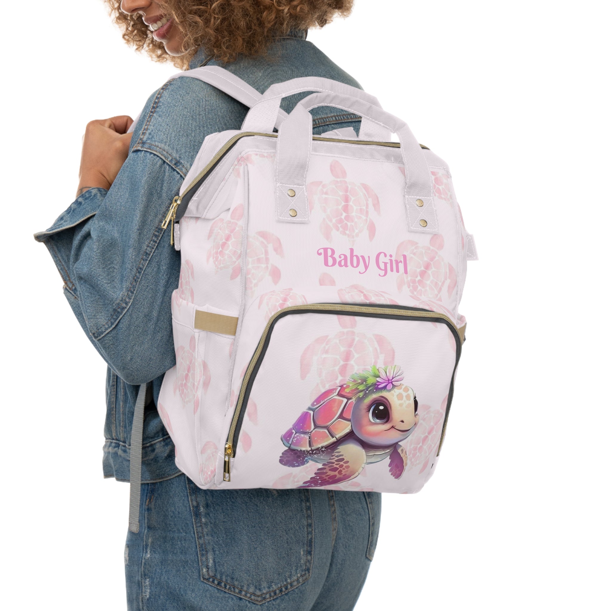 Girls Turtle Baby Diaper Backpack with "Psalm 46:5" Scripture