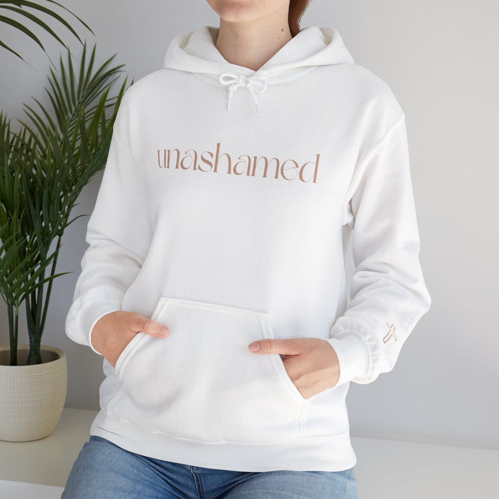 Men & Women Hoodies (Unisex) - I am UNASHAMED beige font
