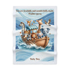 Boys Noah's Ark Baby Blanket with "Psalm 139:14" Scripture