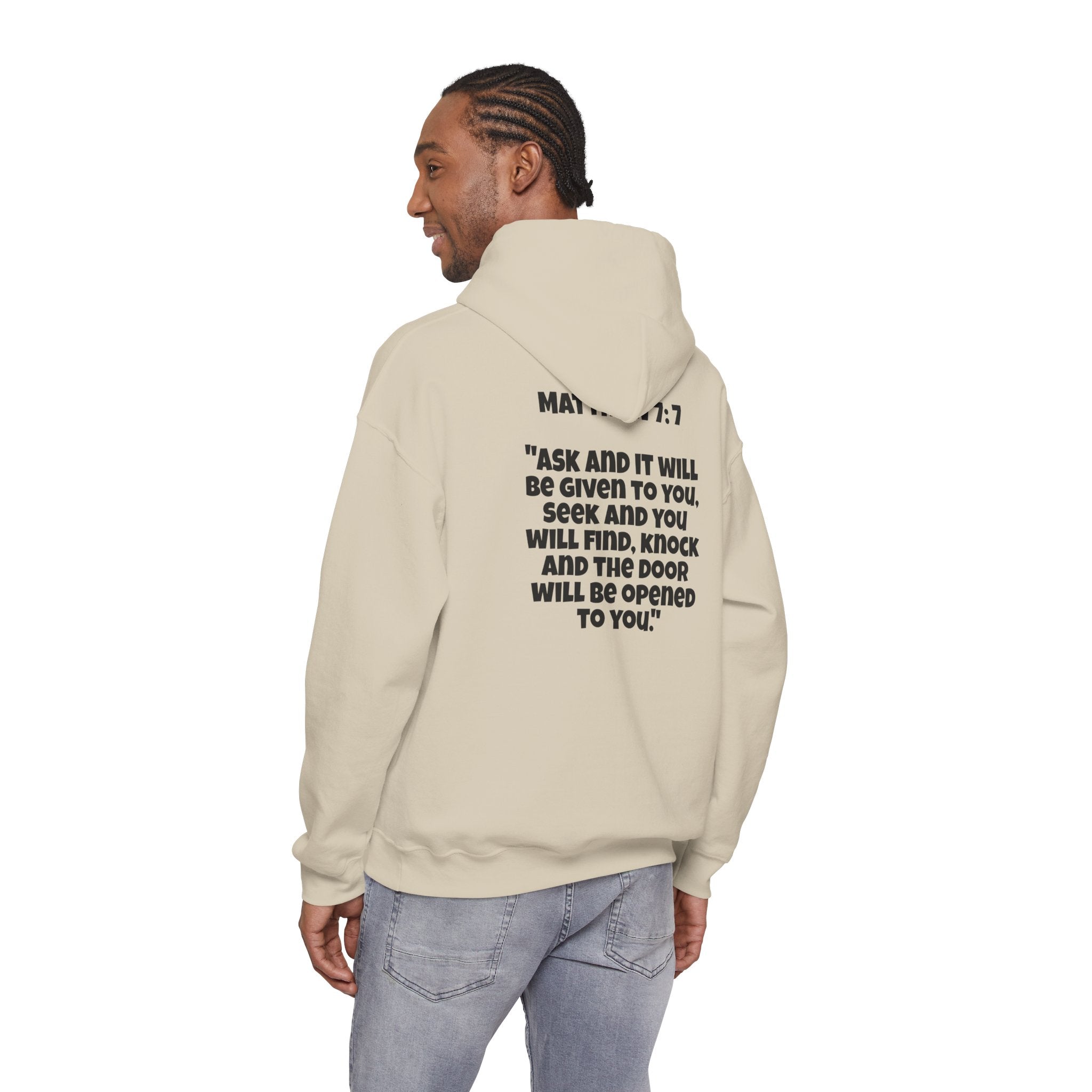 Men & Women Hoodies (Unisex) - Matthew 7:7 Cross Hoodie | Bible Verse Scripture