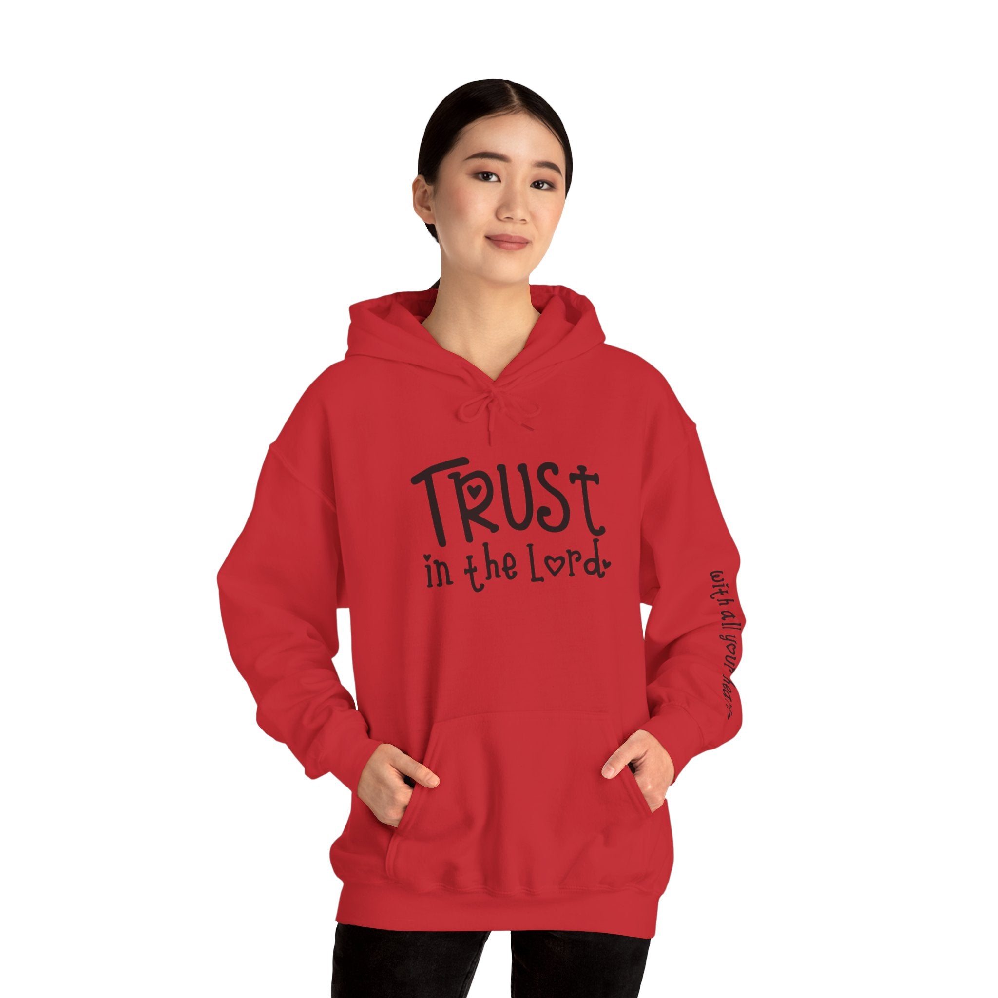 Trust in the Lord Hoodie | Faith Christian Heart Sleeve Design
